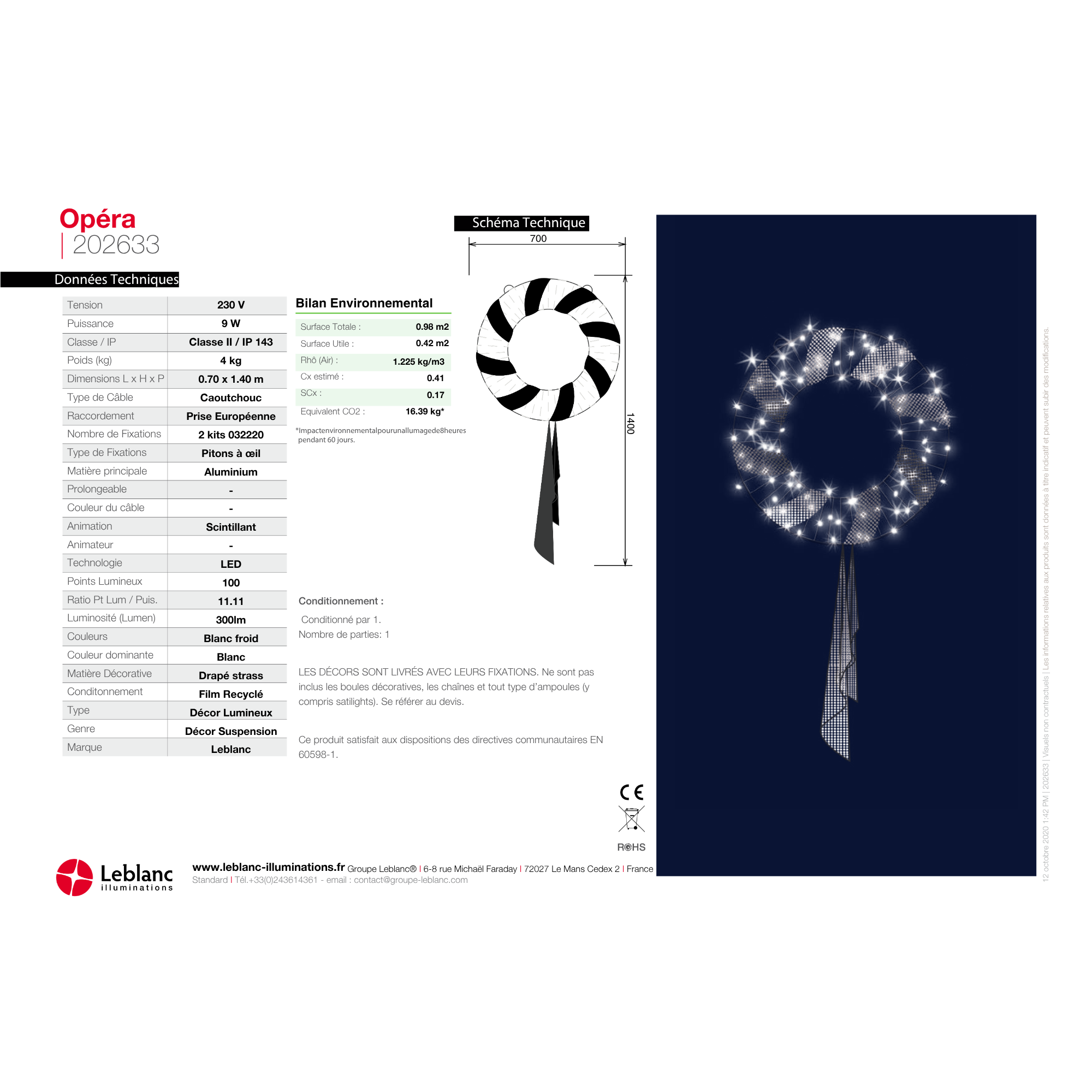 Décor de noël suspension 2D Couronne Opéra H1,4 x L0,7m